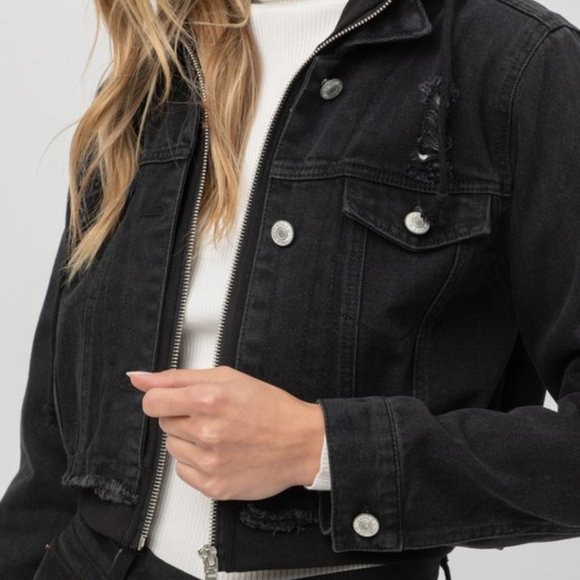 Jackets & Blazers - *ONLY 1 LEFT* - Layered and Cropped Denim Jacket, Black